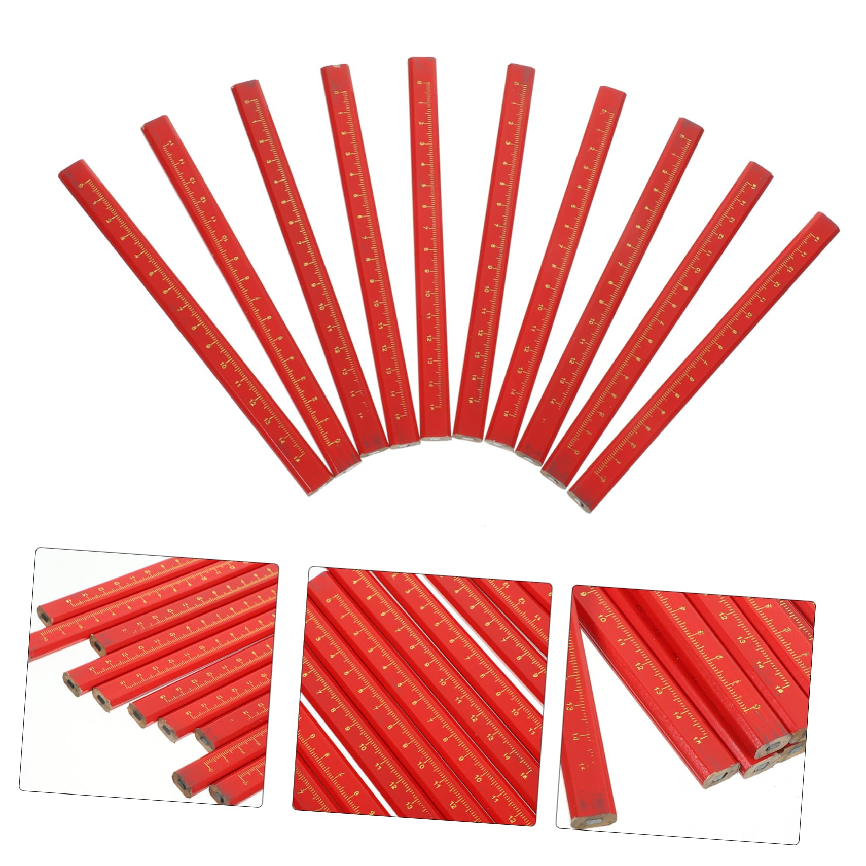 STOBOK Crayon de Menuisier Octogonal Rouge avec Échelle, Lot de 50