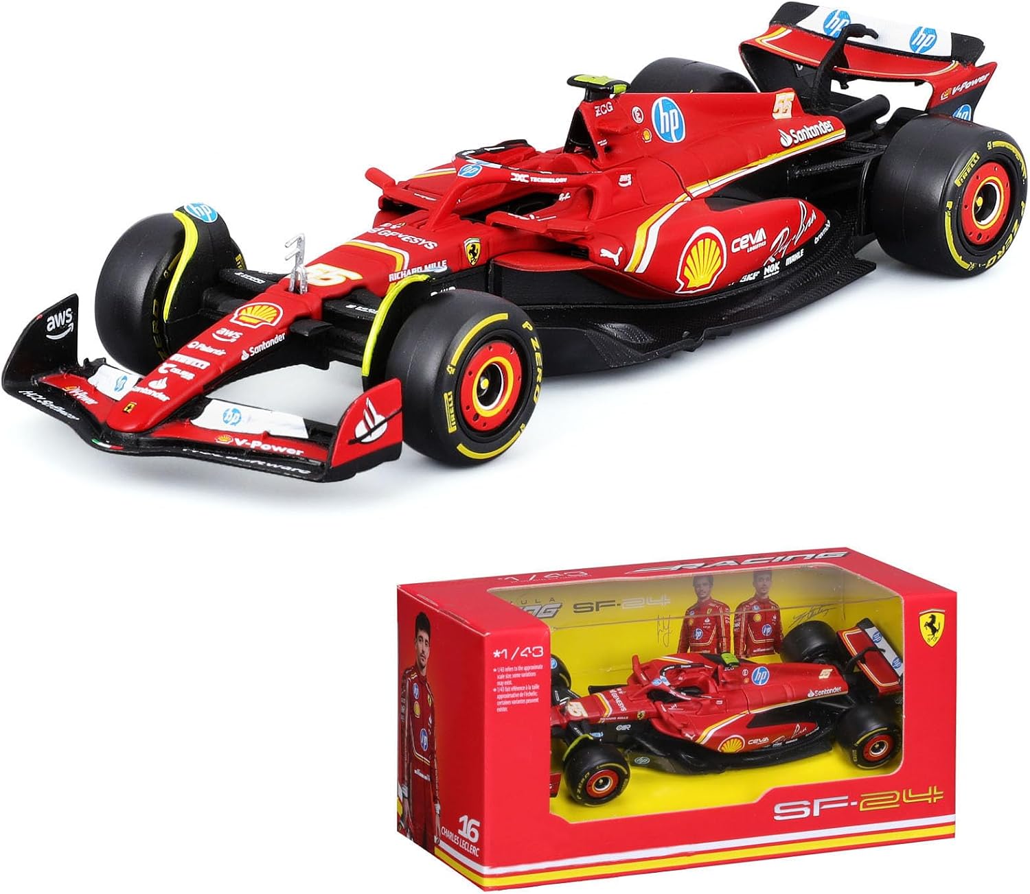 1/43 SFR SF24 SF-24 F1 Car Model 2024 Season 16# Charles Leclerc F1 55# Carlos Sainz Alloy Die Cast Car Model Vehicle Diecast Formula (SF24 16# + 55#)