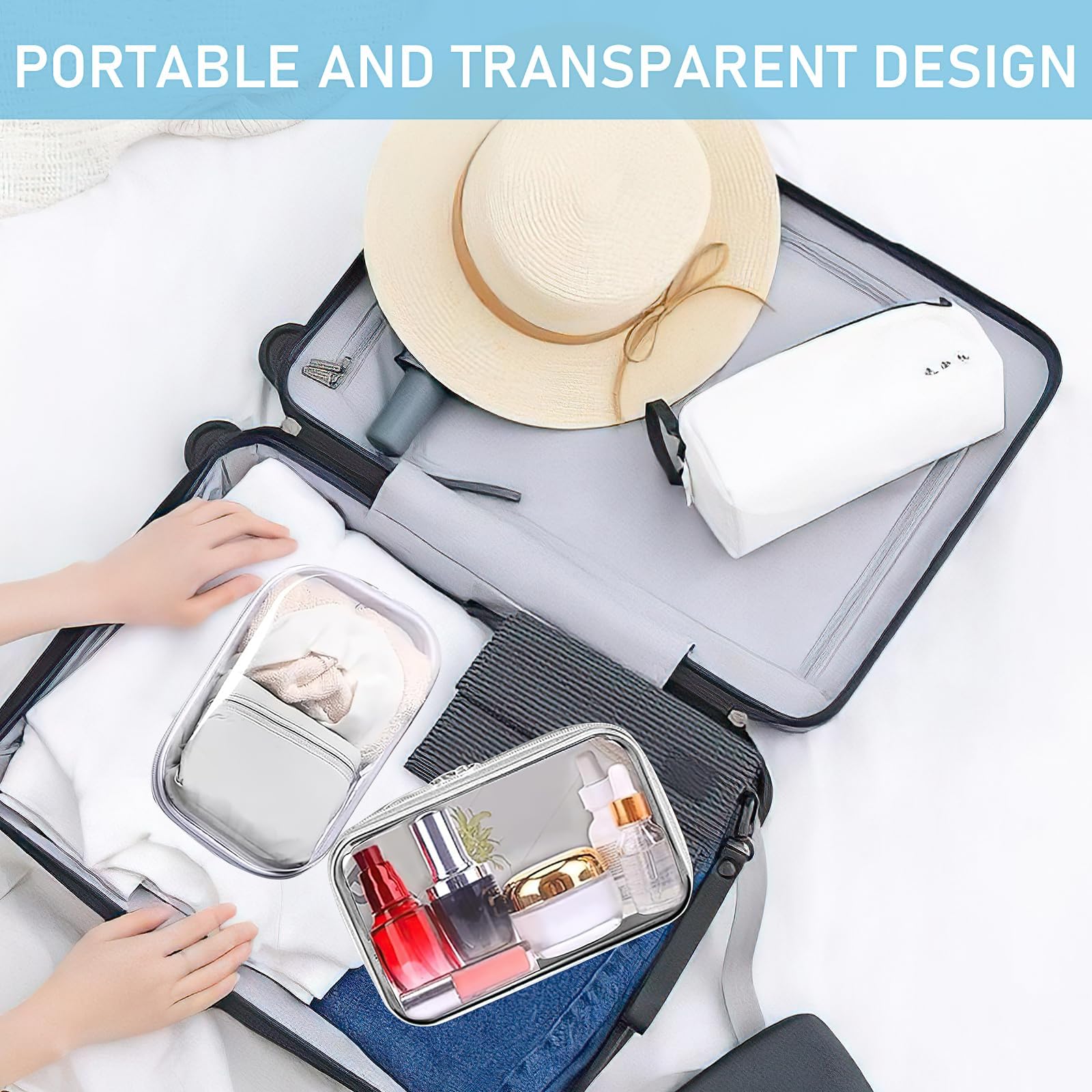 6 custodie rigide trasparenti con cerniera, da viaggio, impermeabili, approvate TSA, borsa trasparente per trucchi e cosmetici, per vacanze, bagno, organizzazione