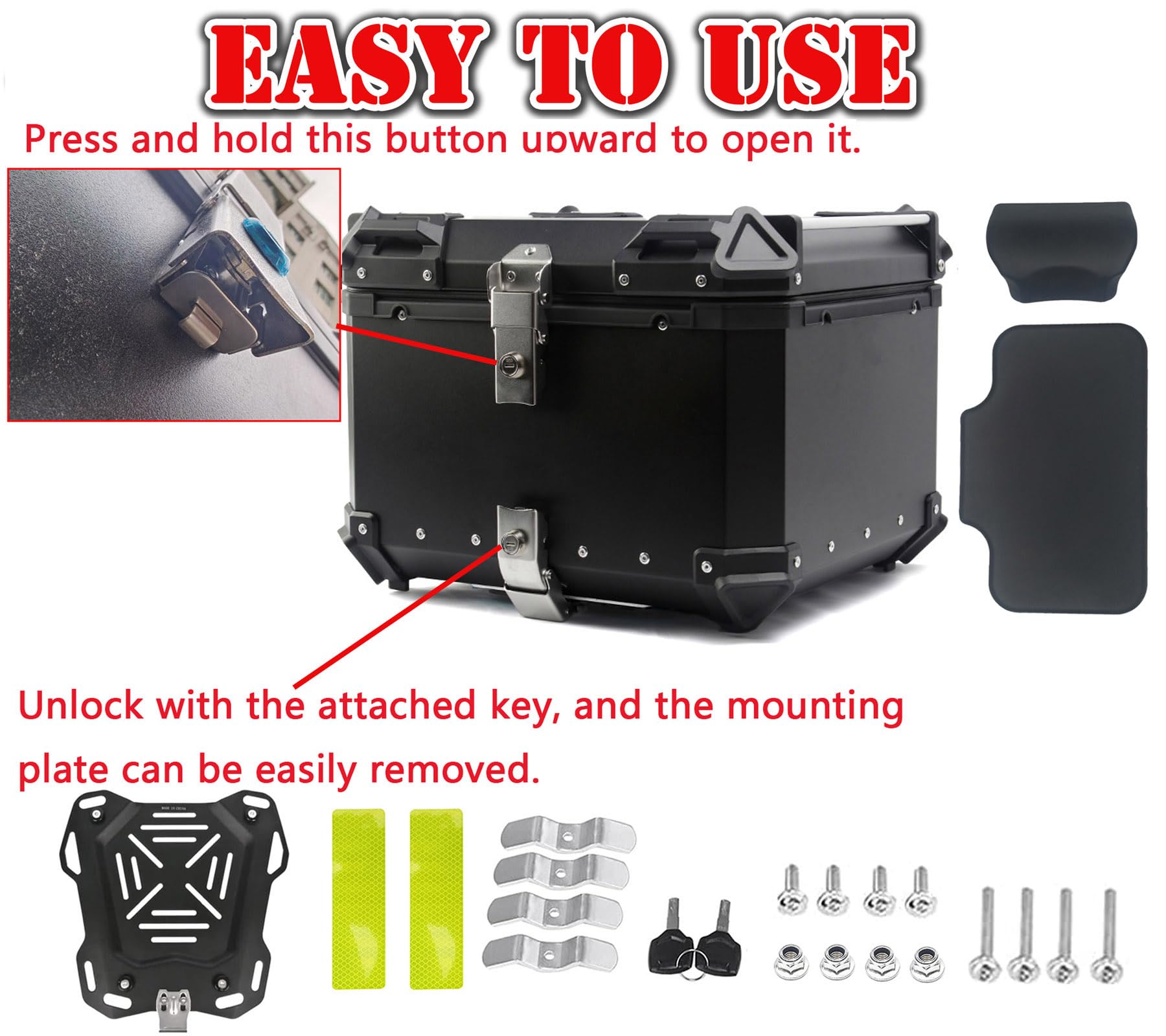Amazon.com: iproods 55L Motorcycle Top Case, Aluminum Alloy