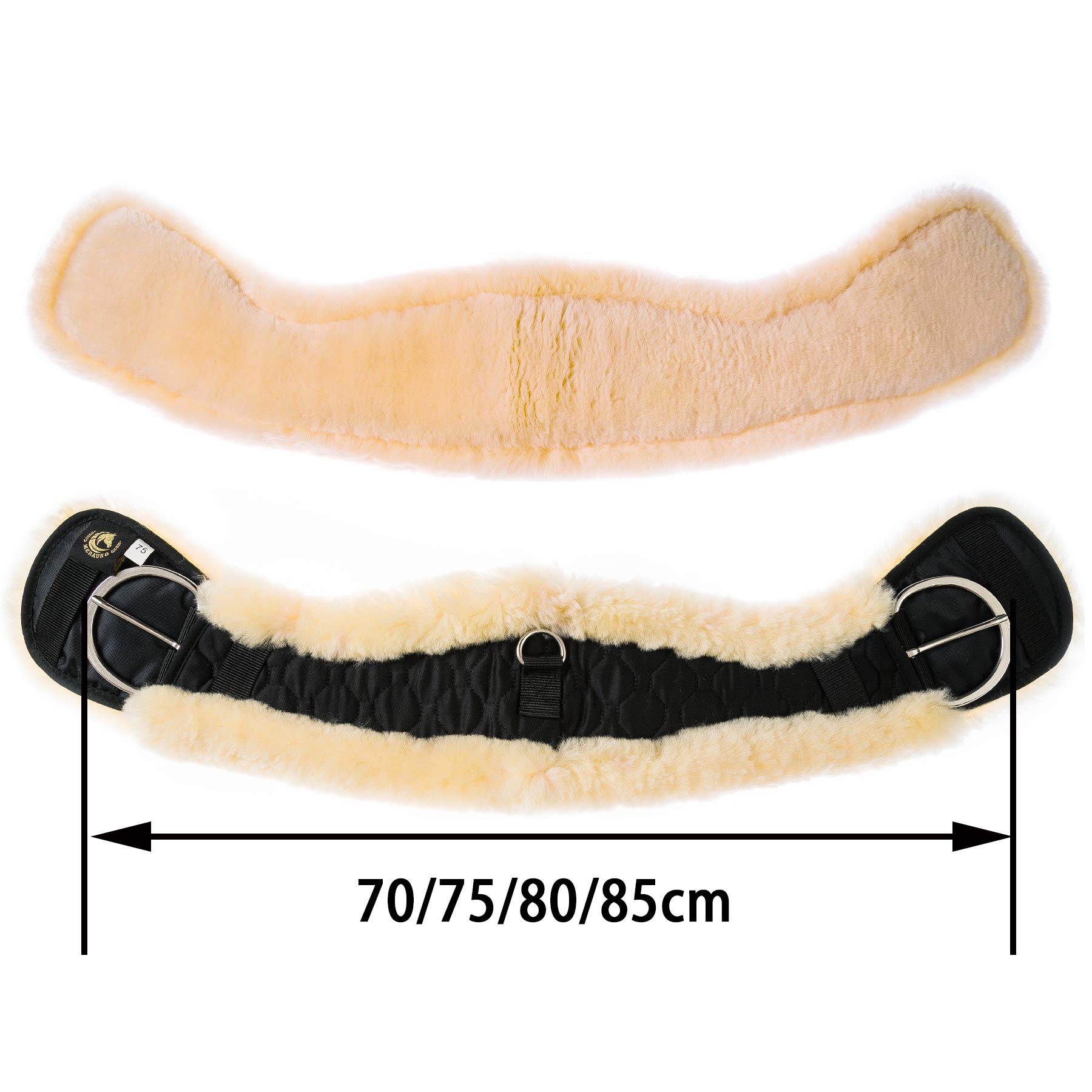Lammwolle Western Mondgurt Sattelgurt, aus Qualitäts Merino Lammwolle, Spezielle Anatomisch Konkave Form, für Bessere Rutschfestigkeit.(Schwarz-Natur,75cm)
