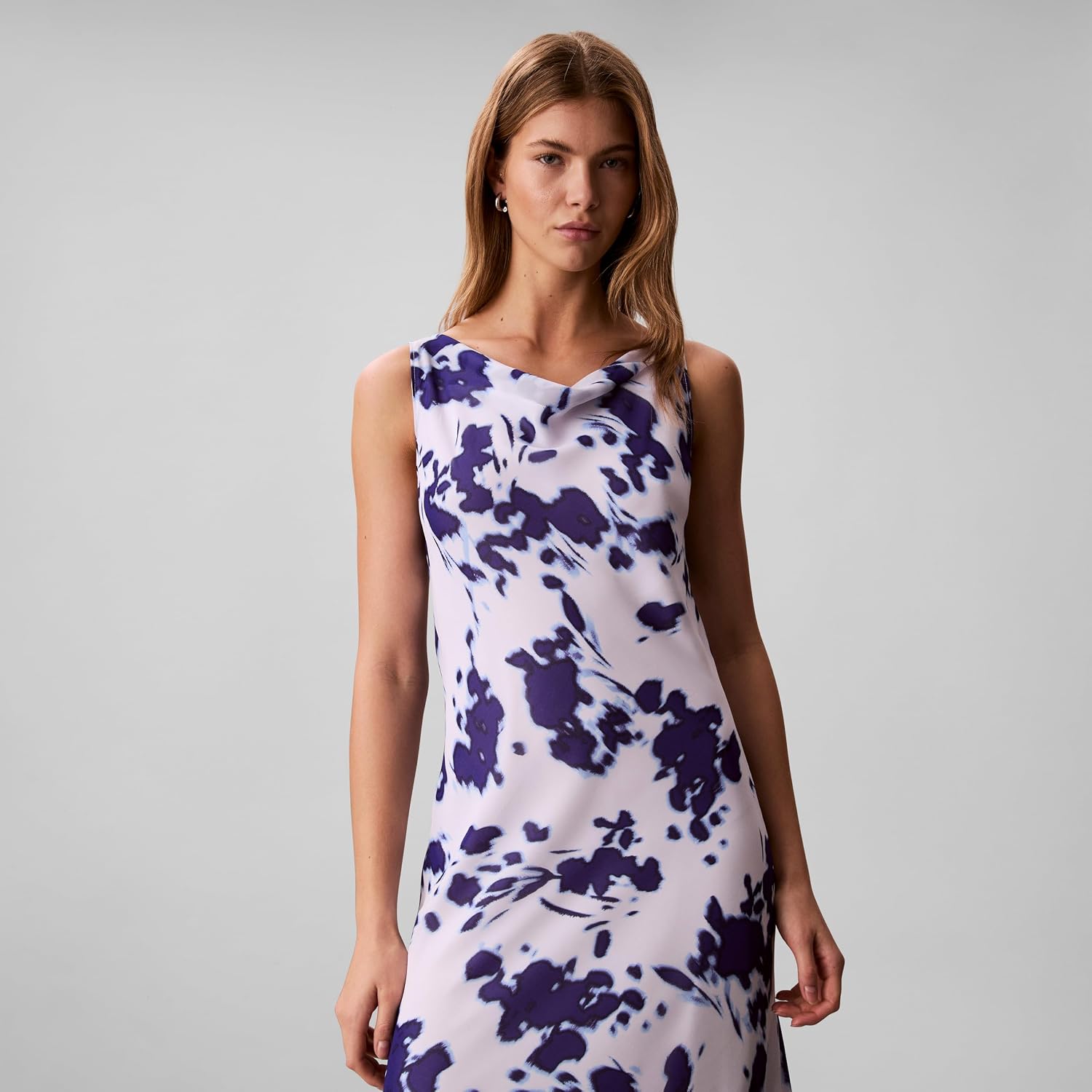 Calvin Klein Women's Printed Chiffon Cowl Neck Maxi Dress