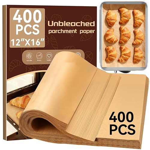 YUANYE 400PCS Parchment Paper Baking Sheets, 12"x16" Unbleached Precut Half