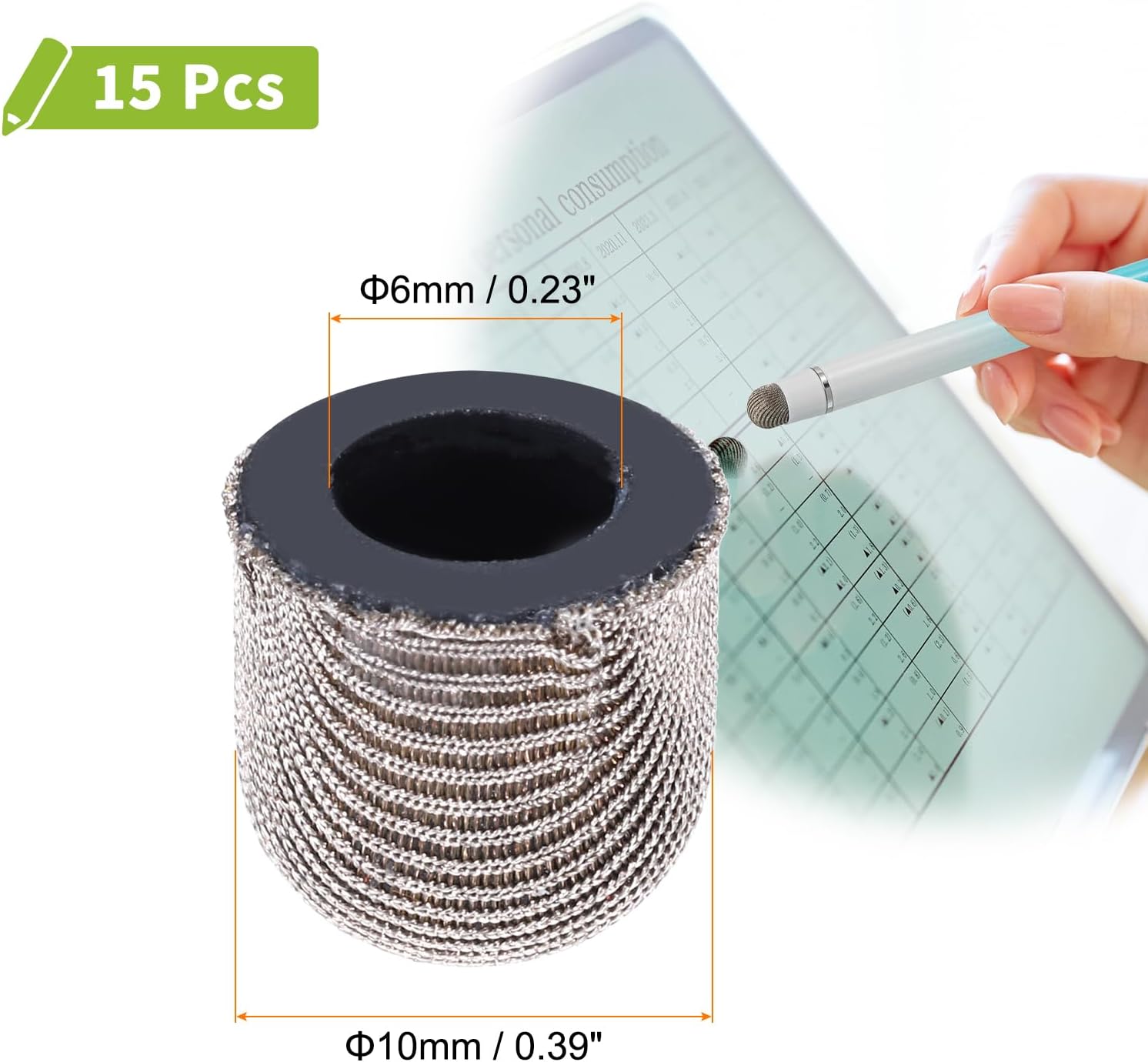 MECCANIXITY 15Pcs Replacement Fiber Mesh Tips for Stylus Pens 10mm Suitable for Capacitive Touch Screen,High Sensitivity,Soft,No Scratch Screen Pen Tip image 2