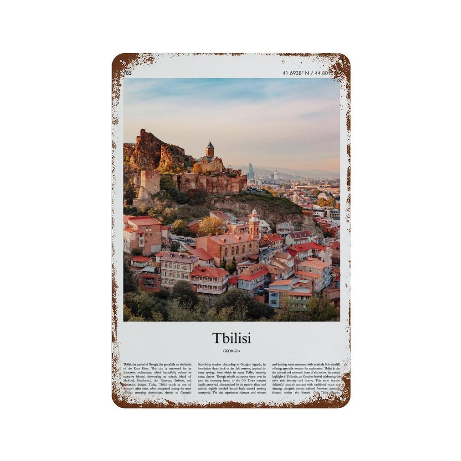 xiaoxiaoshen Tbilisi Georgia City Scenery Wall Decor Art Metal Tin Poster Modern Home Decor Art Home Bar Shop Decorations Vintage Sign 30x20cm