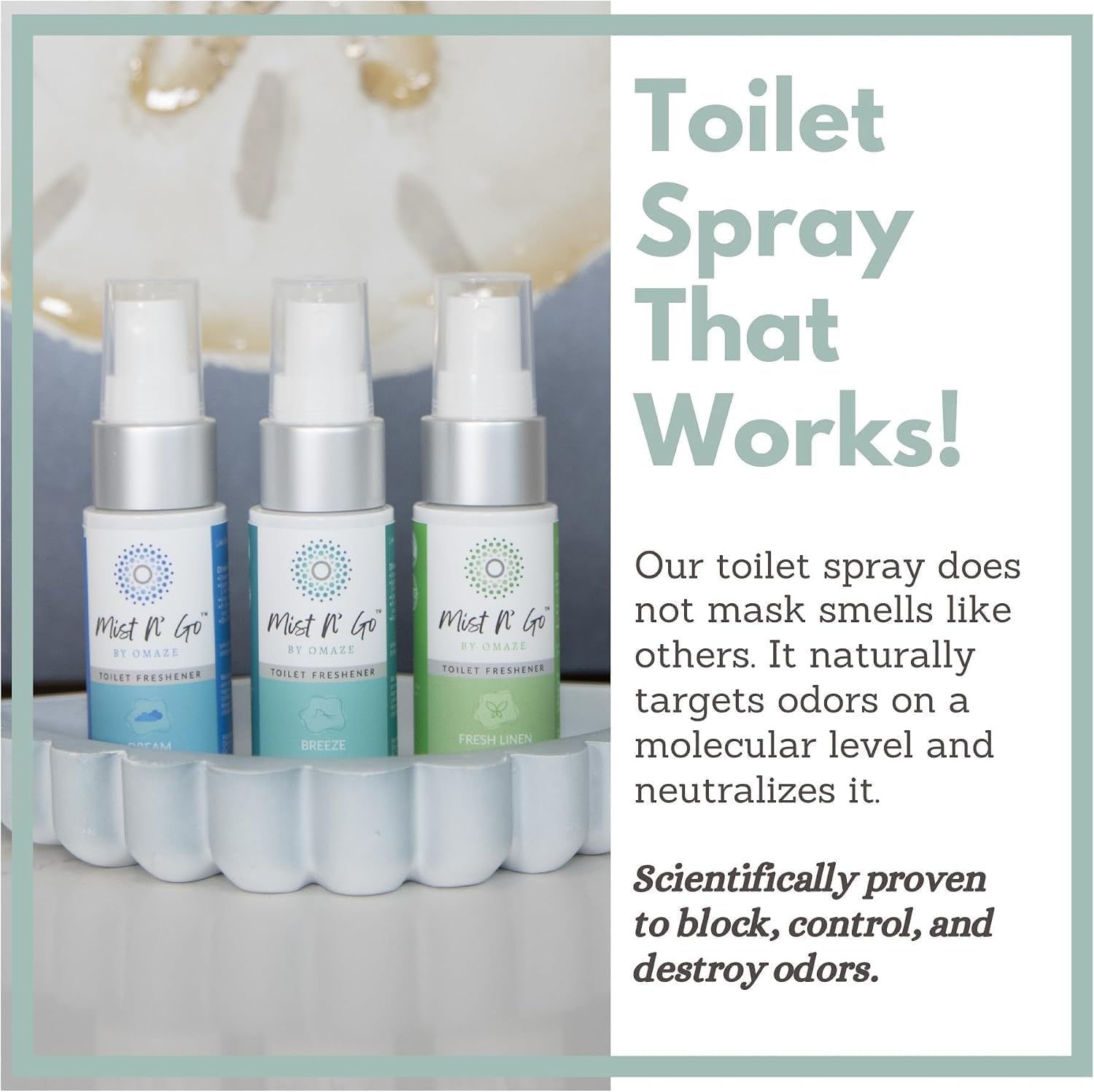 Mist N’ Go by Omaze Travel Bathroom Spray for Toilet Spray Odor Eliminator - Travel Toilet Spray for Bathroom Air Freshener Spray for Bathroom Deodorizer - Botantical Mix, Travel Size (1oz x3)