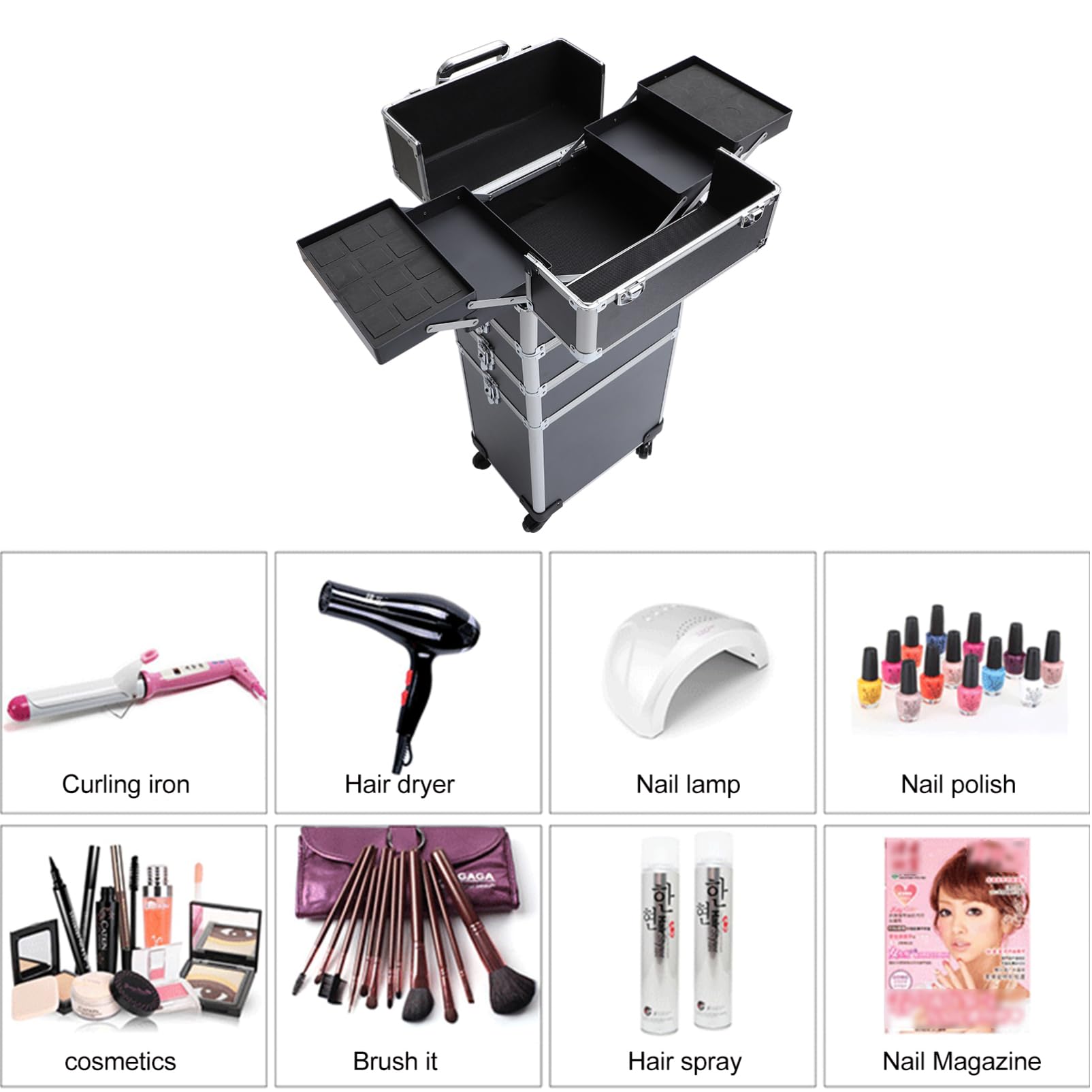 Veemoon 1pezzi Carrello Organizer per Trucchi Grande Ruote da Beauty Case Impugnatura Ergonomica Multistrato e Capiente per Cosmetici e Altri Articoli
