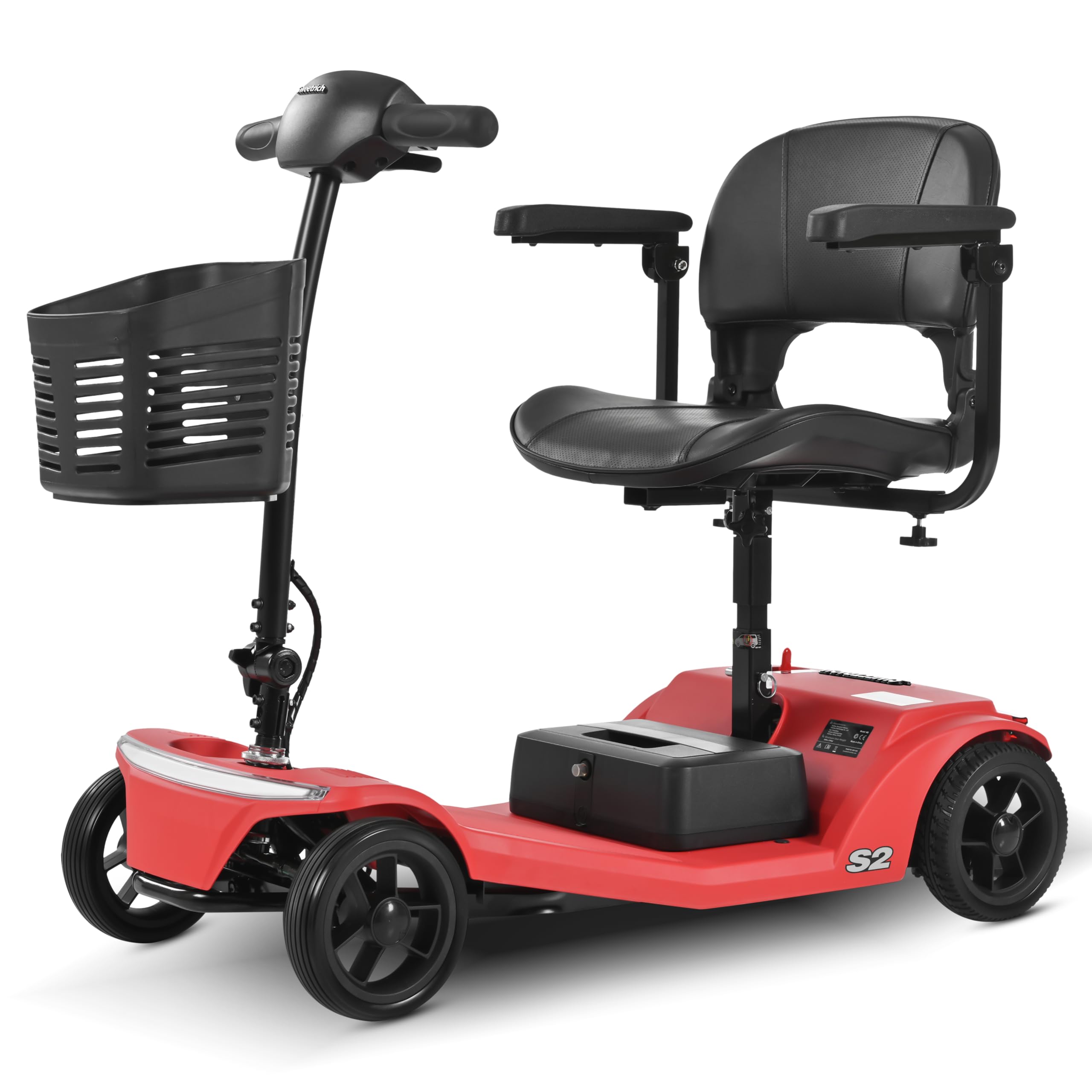 Elektromobil​ Seniorenmobil​– rollstuhl elektrisch faltbar, 4 Räder Faltbare 15 KM-20KM Reichweite, LED-Sicherheitsbeleuchtung,USB Port,Bis 136 KG Belastung,elektroroller mit sitz Rot