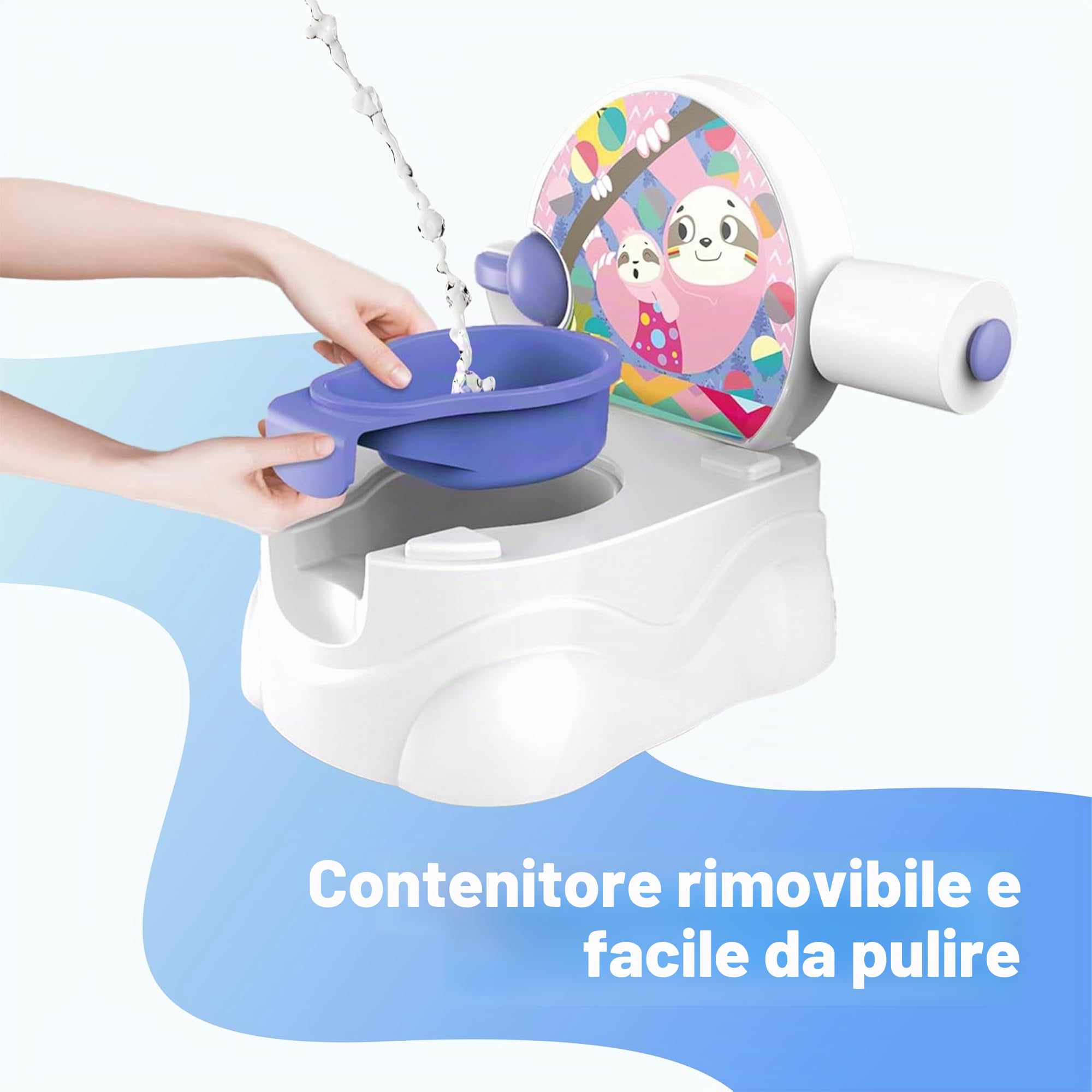 GalPat Baby Vasino Baby 3 in 1 – WC per bambini con musica quando cade urina – Include riduttore WC – Porta rotoli di carta – Simulatore cisterna – Contenitore rimovibile (Rosa)