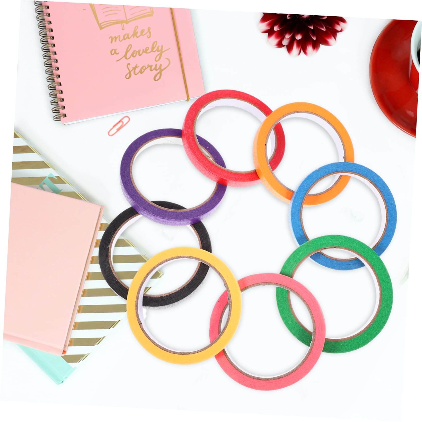 FUNOMOCYA Masking Tape Set 8 Colorful Rolls Artist Tape for Painting DIY Masking Tape Decorative Paper Tapes Easy to Cut Remove Classroom Home Use