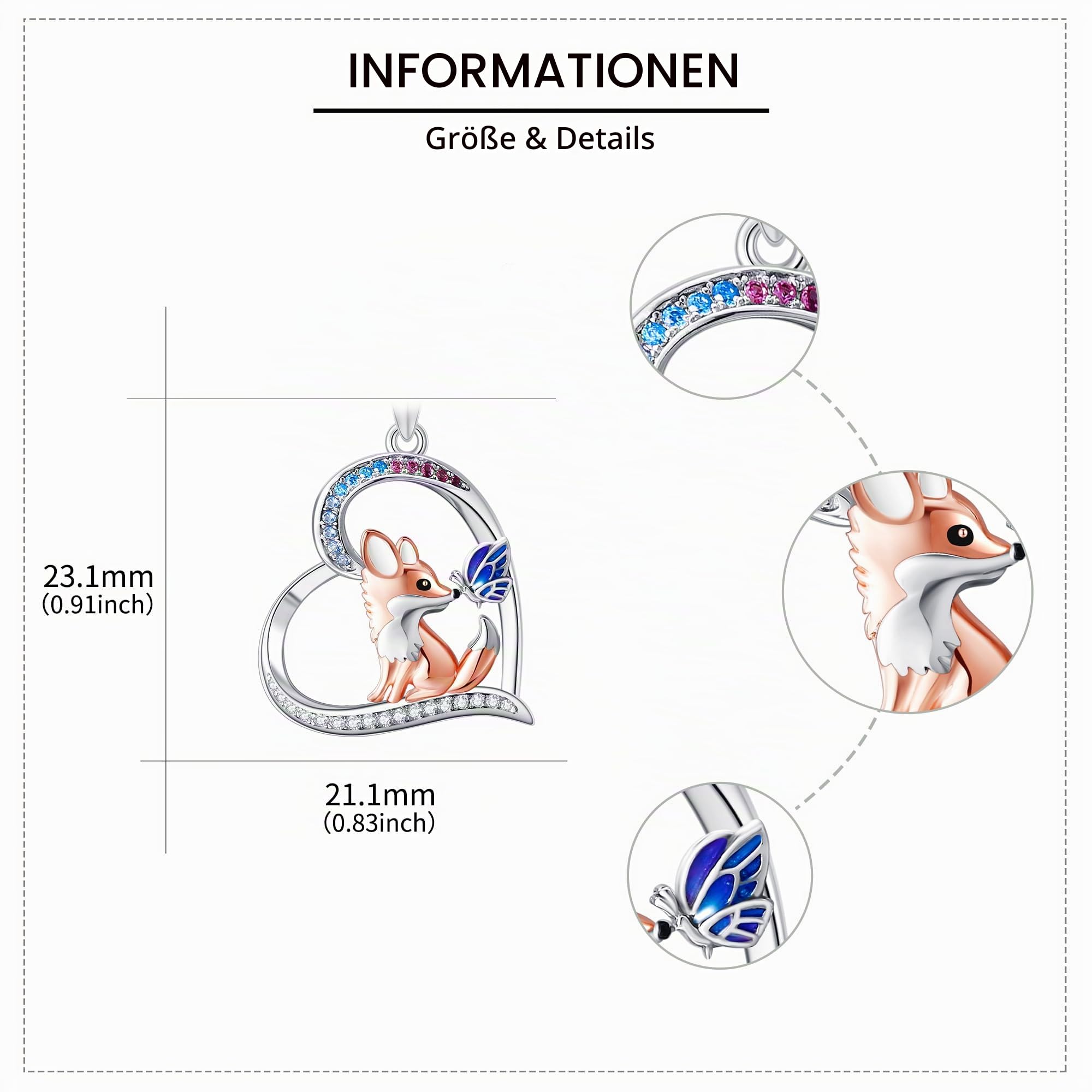 DAYLINLOVE Fuchs Kette 925 Sterling Silber Fuchs Schmetterling Anhänger Halskette Tier Schmuck Geschenk für Frauen