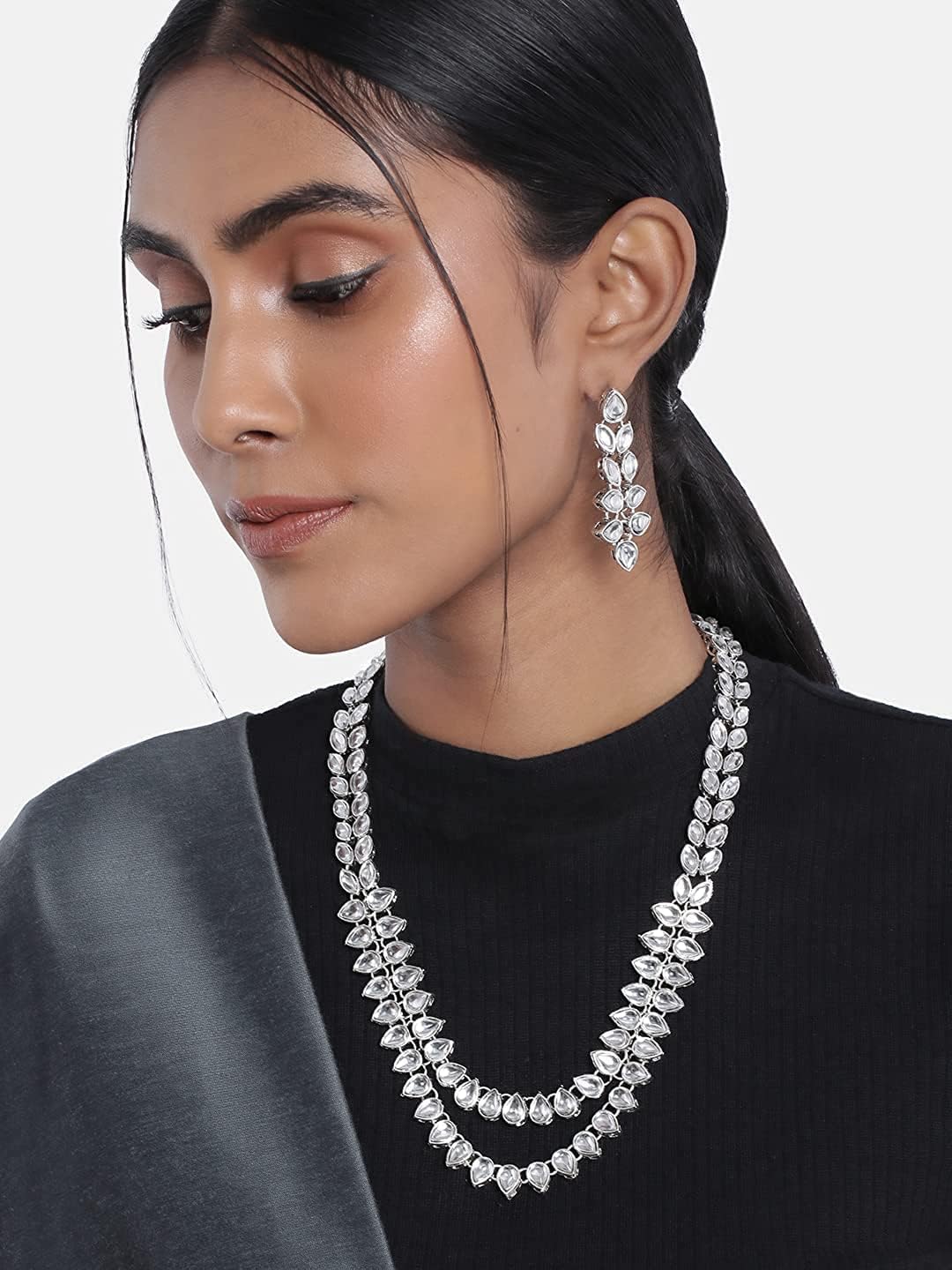 I Jewels Gold Plated Indian Wedding Bollywood Kundan Necklace Jewellery Set with Earrings for Women