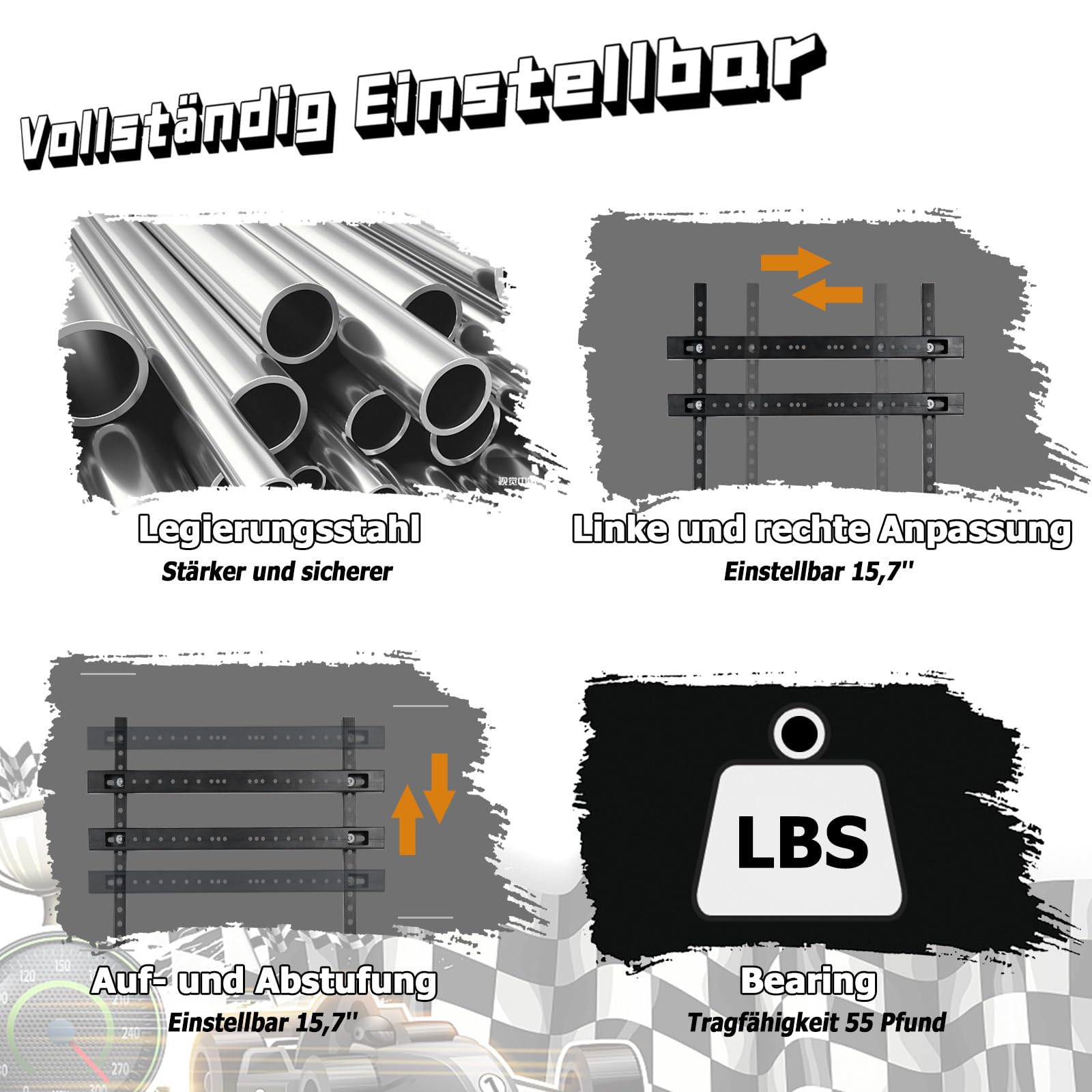 Dardoo Racing Simulation Cockpit TV Halterung ist für Das Vierkantrohr Racing Cockpit Geeignet Und Kann An Einen 27 bis 55 Zoll Bildschirm Angepasst Werden Das Frame Zubehör Beinhaltet Nicht