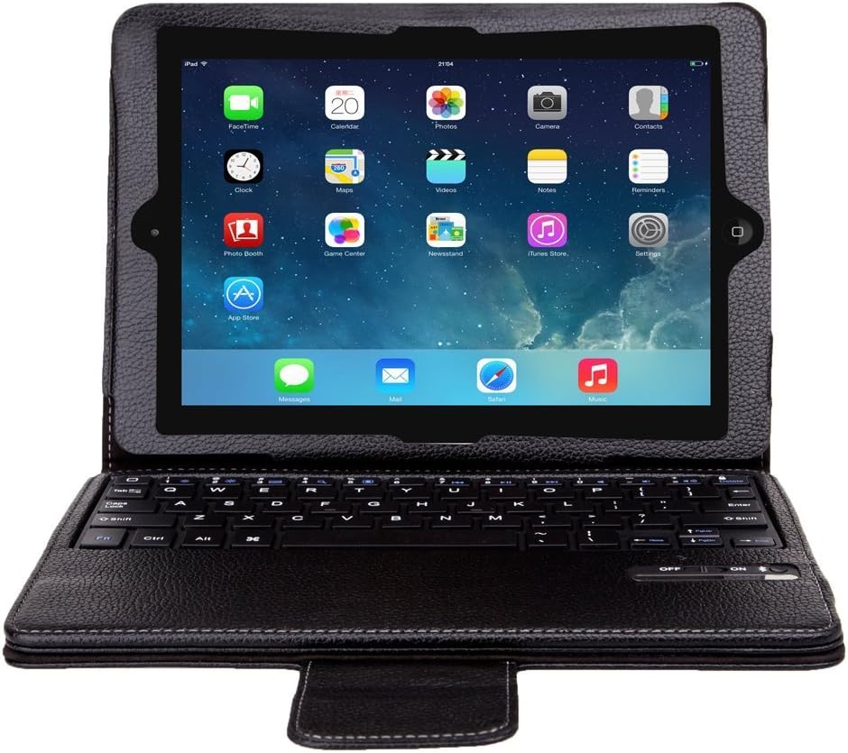QQ-Tech Removable Detachable Wireless Bluetooth ABS Keyboard PU Leather Case Tablet Stand for Apple iPad Air / iPad 5 5Gen Generation (iPad Air & iPad 5 ,Black)