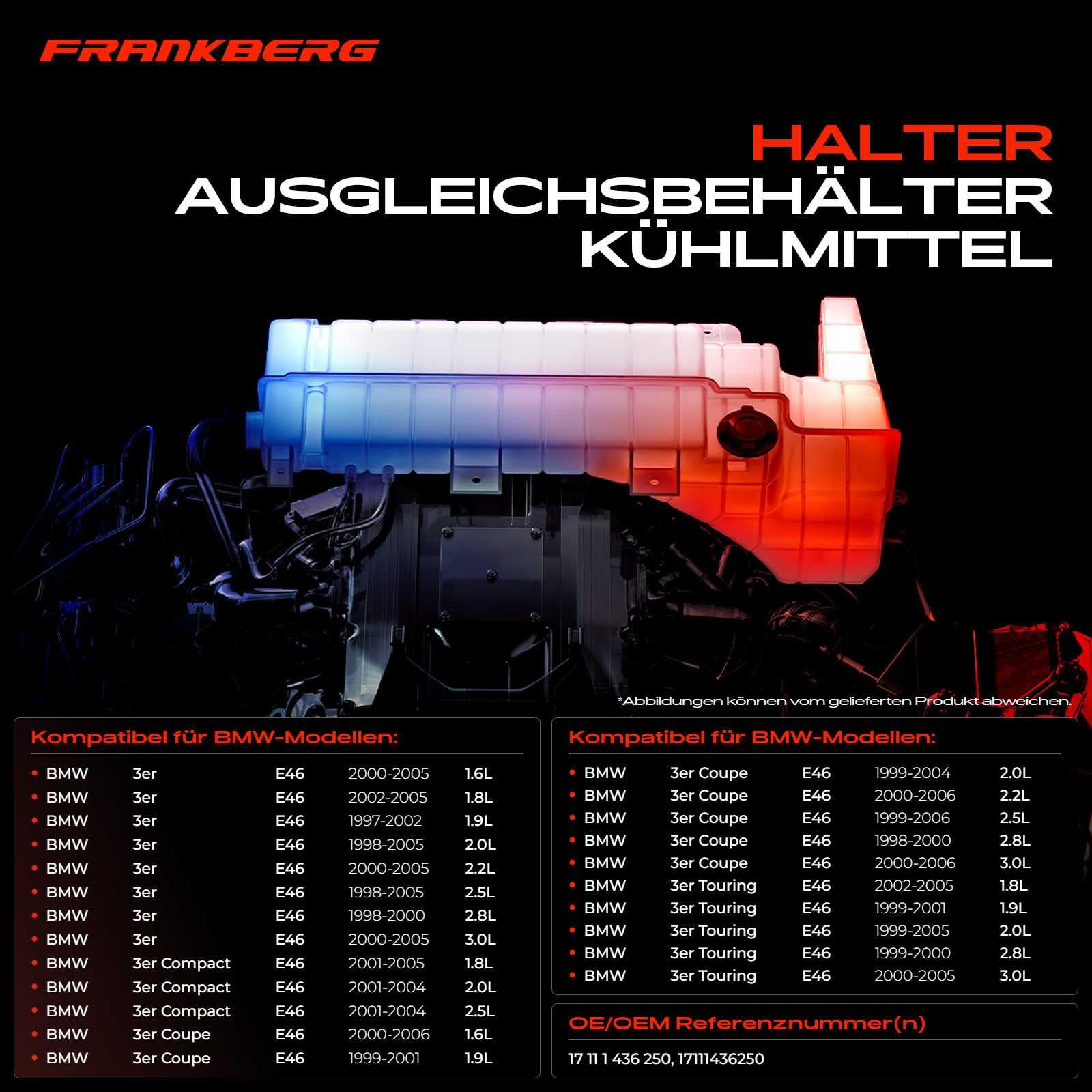 Frankberg Halter Ausgleichsbehälter-Kühlmittel Schaltgetriebe für 3er E46 316 318 320 323 325 330 1.6L-3.0L 198-2007 17111436250