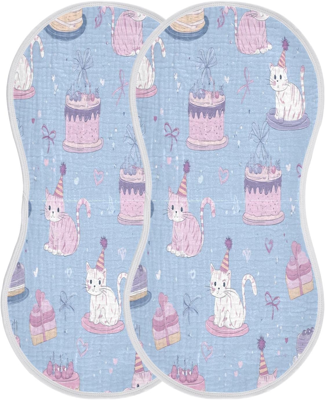 Adorable Cats and Cake Pattern Baby Burp Cloths -4Pcs Soft Absorbent Muslin Washcloths Bibs Face Towel for Newborn Boys Girls 22 x 11 Inch