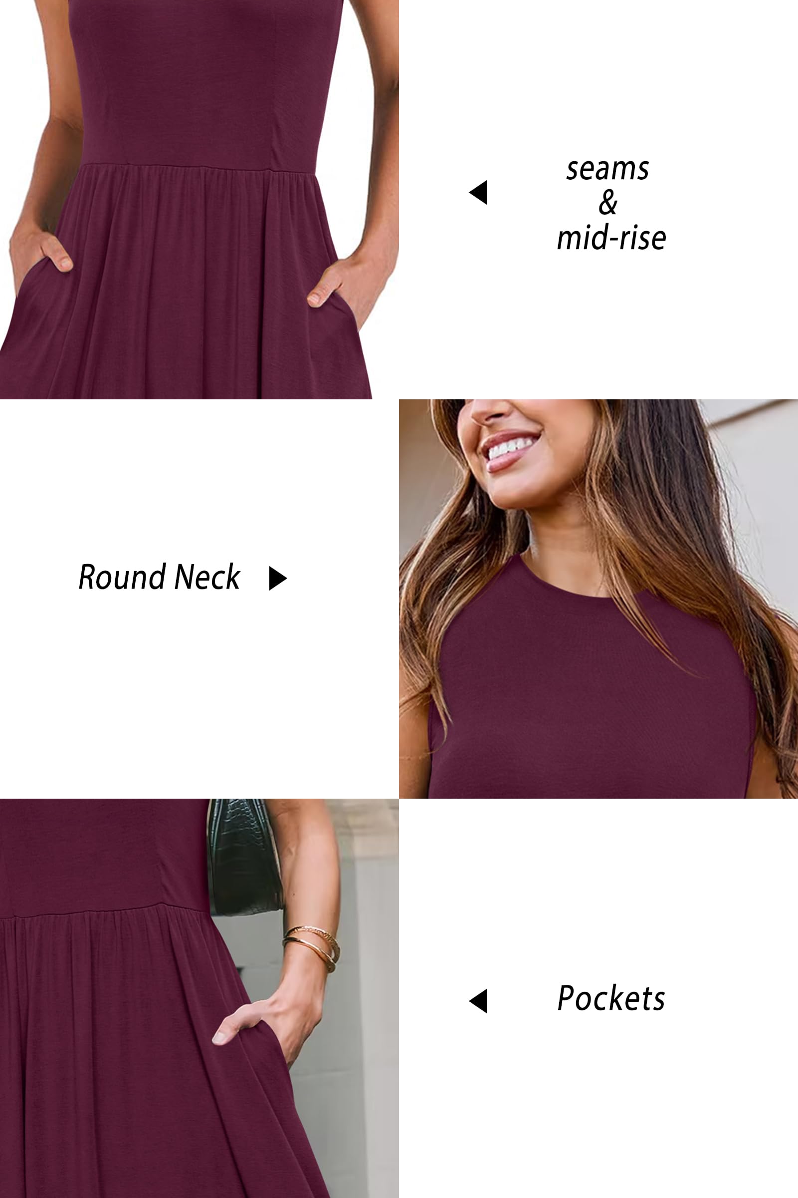 Newshows Abiti Estivi da Donna Senza Maniche Collo a Giro Midi Elegante Casual Formale Lavoro Ufficio Sundress con Tasche