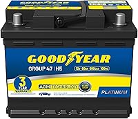 Goodyear Platinum AGM Group 47 Battery 12V 60Ah 680CCA 100RC - Maintenance-Free Spill-Proof Car Battery