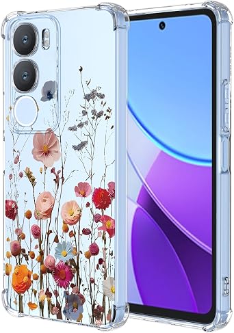 for Vivo Y19S 4G Case with Clear Floral Pattern,Shockproof Soft Case for Vivo Y19S 4G,Pretty Flower