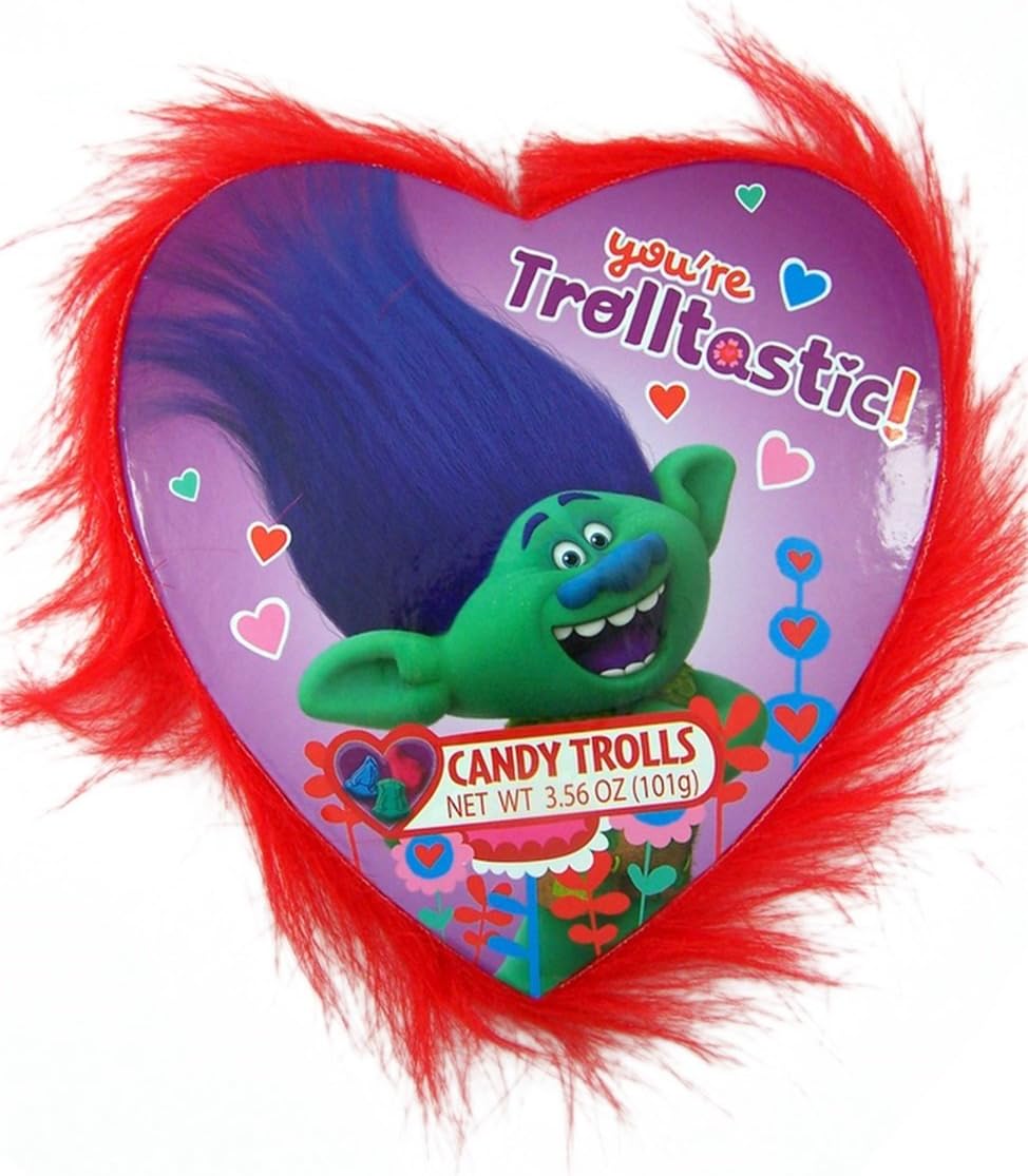 Dreamworks Trolls Valentine's Day Fur Heart Box with Troll Candy, 3.56 oz (Red)