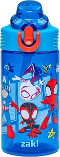 Zak Designs Marvel Spider-Man Sage 16oz Leak-Proof Straw Kids Water Bottle | BPA Free, Durable Plastic, Cupholder Friendly, Dishwasher Safe, Easy to Clean, Lid Lock, Handle, For School, Home, Travel