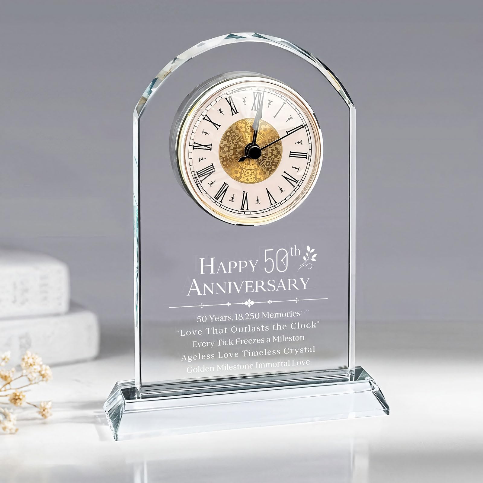 Gleecosy 50th Clock for Couples & Parents - Golden Wedding with Custom Engraving, Silent Quartz Desk Clock for 50 Year Milestone Decor