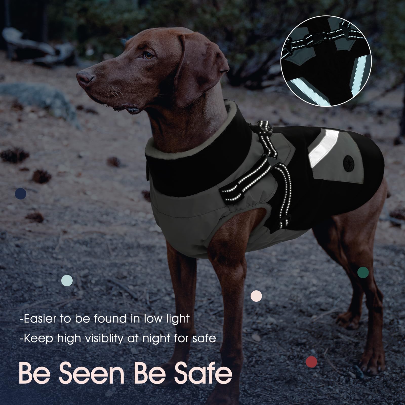 IECOii Chaqueta para perro con arnés de invierno integrado, negro, XXXL, abrigo para perro con cremallera, ropa de invierno para perros grandes, impermeable, traje de nieve para perros, chaqueta de