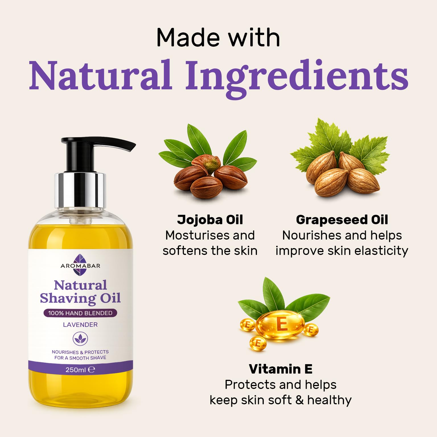 Huile De Rasage Naturelle avec Huile Essentielle De Lavande pour peau sensible 250ml Distributeur Pompe