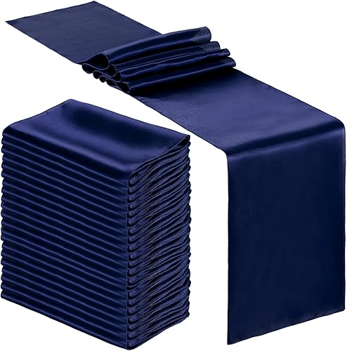 Miniatura 102 de Bencailor 24 caminos de mesa de satén a granel de 12 x 108 pulgadas de largo, mantel de tela suave brillante para banquete de boda, cumpleaños