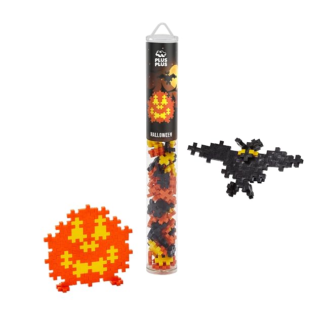 Plus-Plus 4291 Ingenioso Juguete de construcción para Halloween, Bloques de construcción creativos, Tubo, murciélago, Calabaza, 100 Piezas