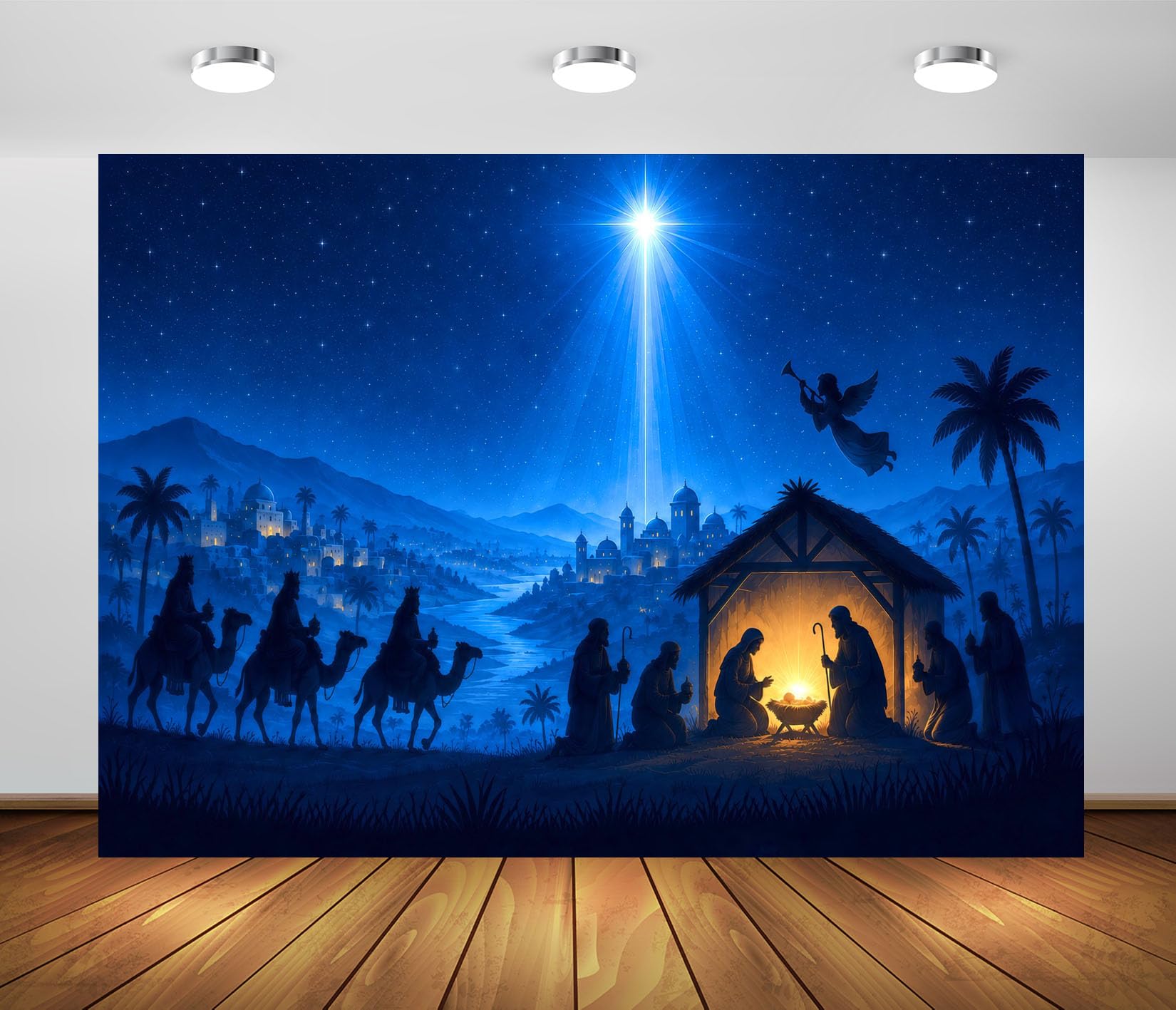 BELECO 5.2x3m Sfondo in tessuto Betlemme Natività notte stellata