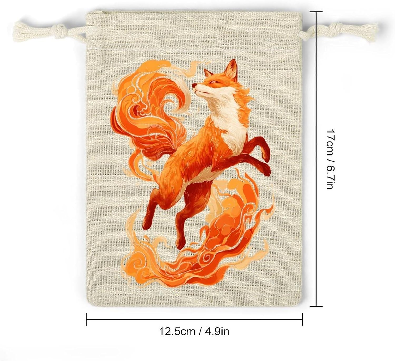 Flame Foxes Auspicious Clouds Drawstring Bags Cotton Linen Pack of 8 | Reusable Storage Gift Pouch Party Home Supplies