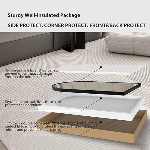 Miniatura 6 de HOWOFURN Espejo de pared arqueado de 20 x 30 pulgadas, decoración de pared, con espejo de marco de metal para baño, dormitorio, entrada, espejo de