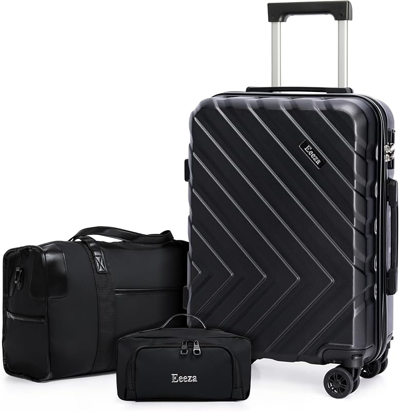 Carry-on Luggage Set, Hardside Suitcases with TSA Lock and Spinner Wheels (3-piece set, Black,20 inches)