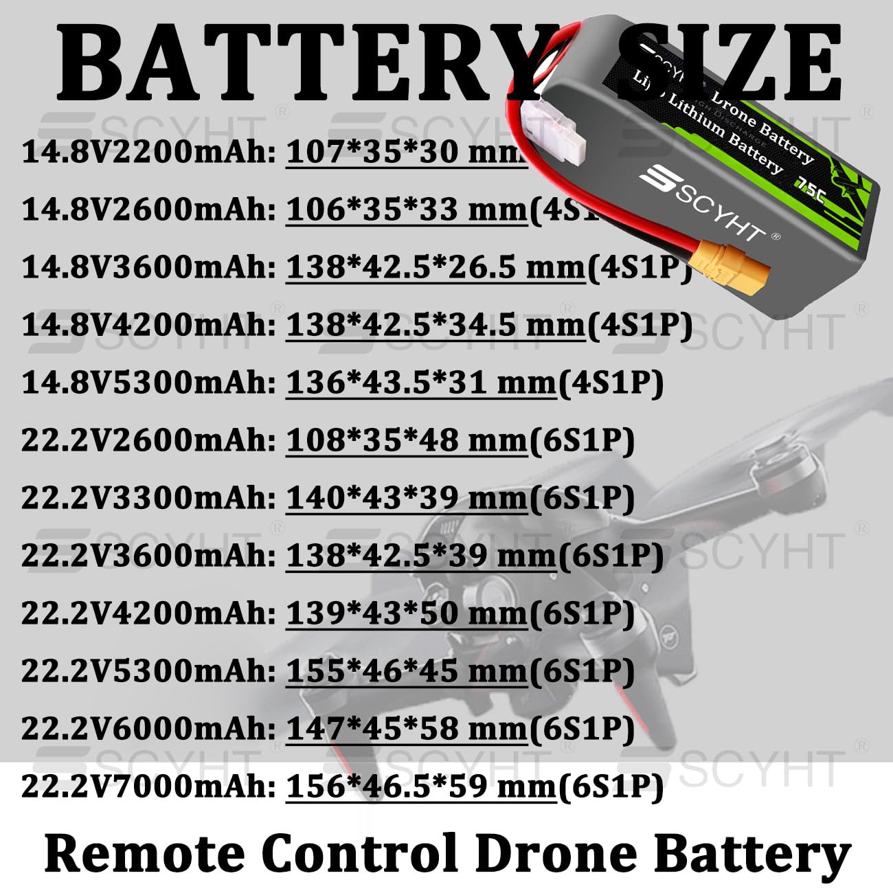 Batteria per Drone 4S 14,8V Batteria al Litio 6S 22,2V Batterie LiPo 7Ah Batterie Ricaricabili per Aeromodelli con Scheda di Protezione BMS Integrata e XT90,22.2v3300mah 75c