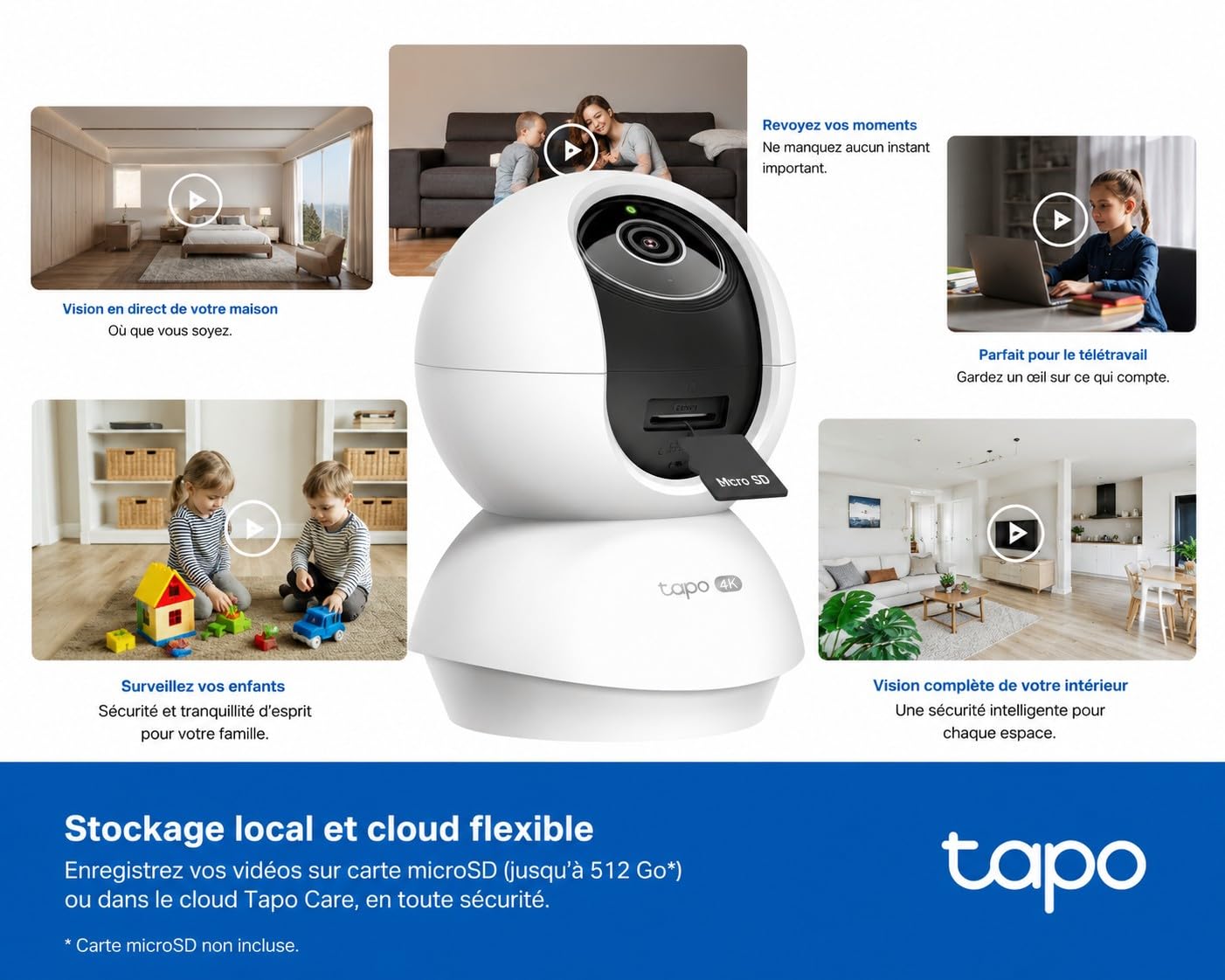 Tapo C250 Caméra de Surveillance Intérieure 4K 8MP, 360° Pan/Tilt, Détection IA Gratuite, Suivi Auto Zoom, Vision Nocturne 12m, Audio Bidirectionnel, Stockage Local