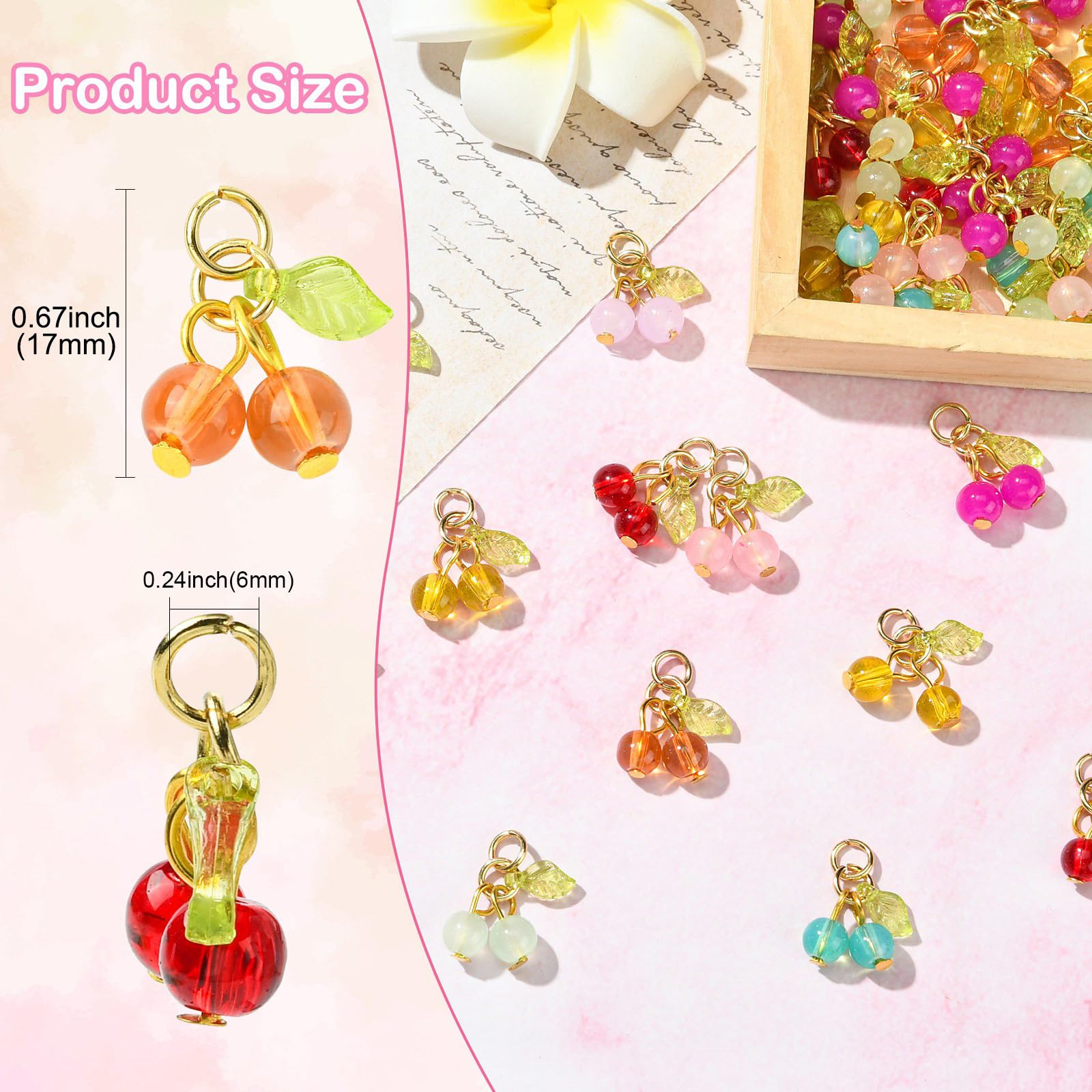 UR URLIFEHALL 80 Pcs 8 Styles Glass Cherry Charms 3D Fruit Shaped Dangle Charms for Jewellery Making Crafts Earring Keychain Phone Straps - Image 2