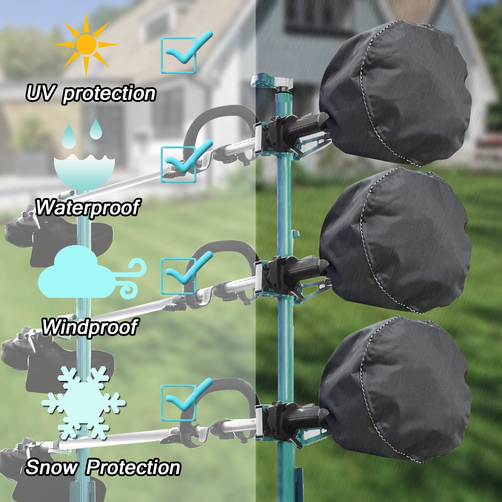 La cubierta impermeable para recortadora y la cubierta impermeable del motor son adecuadas para máquinas de recorte, cortacésped, sierra eléctrica, setos y sierra de varilla. Tela Oxford pesada 600D