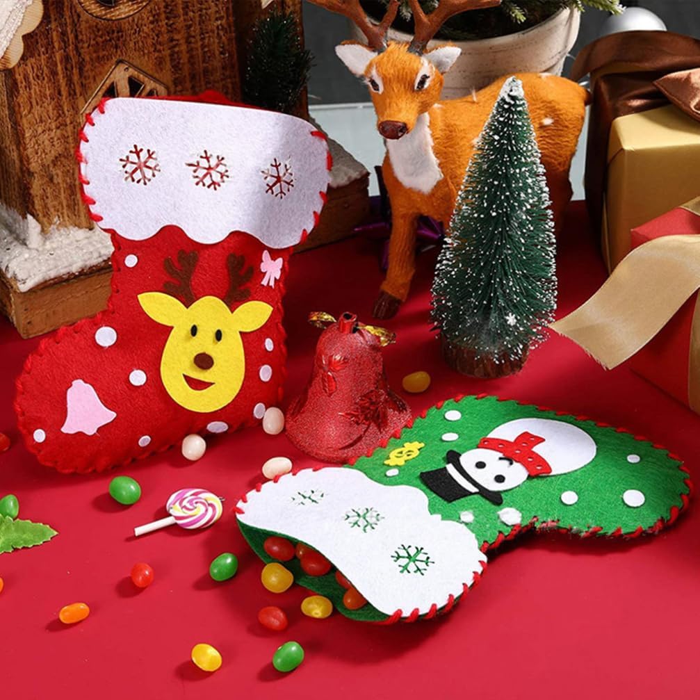 JOINPAYA 12PCS DIY Christmas Stocking Making Kits: Felt Santa Craft Applique Stocking Bag for Holiday DIY Arts and Crafts Felt Christmas Stocking Making Kits