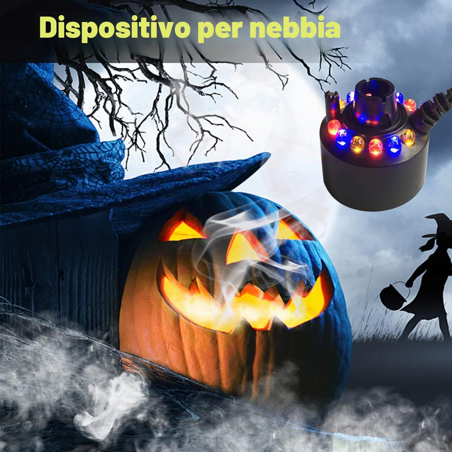 Roserrose Nebulizzatore Ad Ultrasuoni, 12 Led Three Color Gradient Atomizer Mist Maker Fogger, Nebulizzatore Giardino Con Paraspruzzi Rimovibile Per Fontana D'Acqua, Caldaia Strega, Halloween