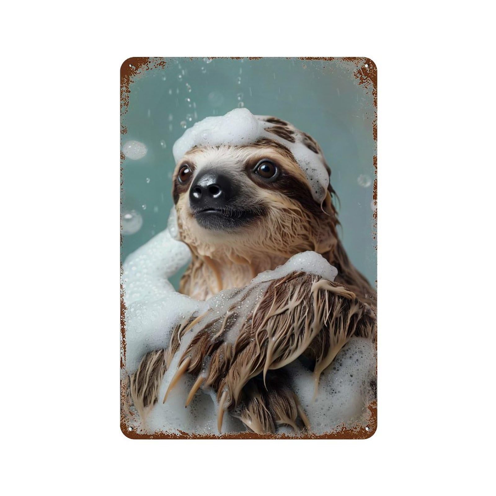 Sloth Enjoying A Bubbly Bath Decorative Tin Sign 11.8"x7.9", Shabby Chic Decor for Garage, Pub Or Kitchen