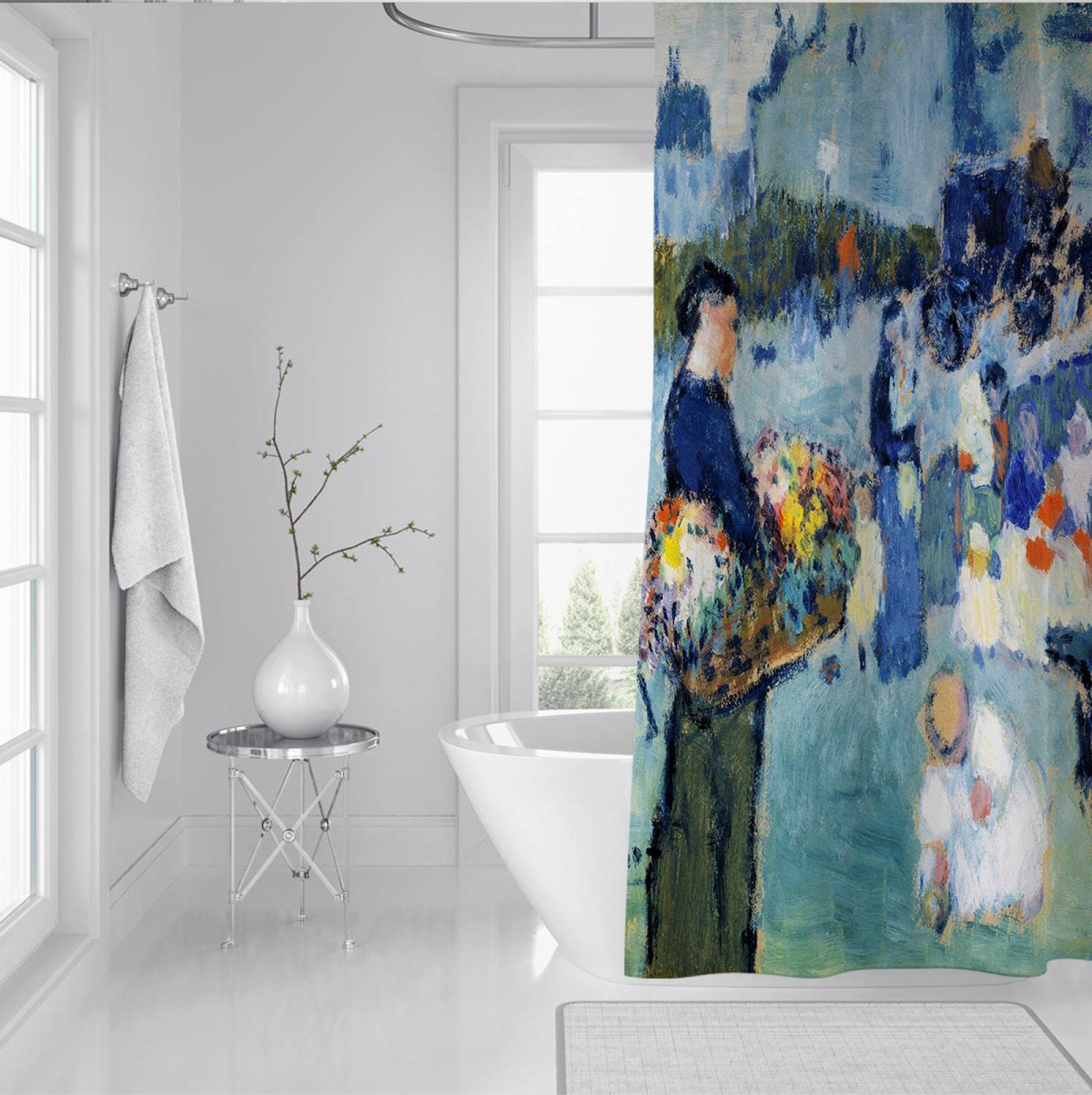 Pablo Picasso Style Farmhouse Zasłony prysznicowe do wystroju łazienki z 12 plastikowymi haczykami Wodoodporna tkanina Granatowa zasłona prysznicowa 180x220cm