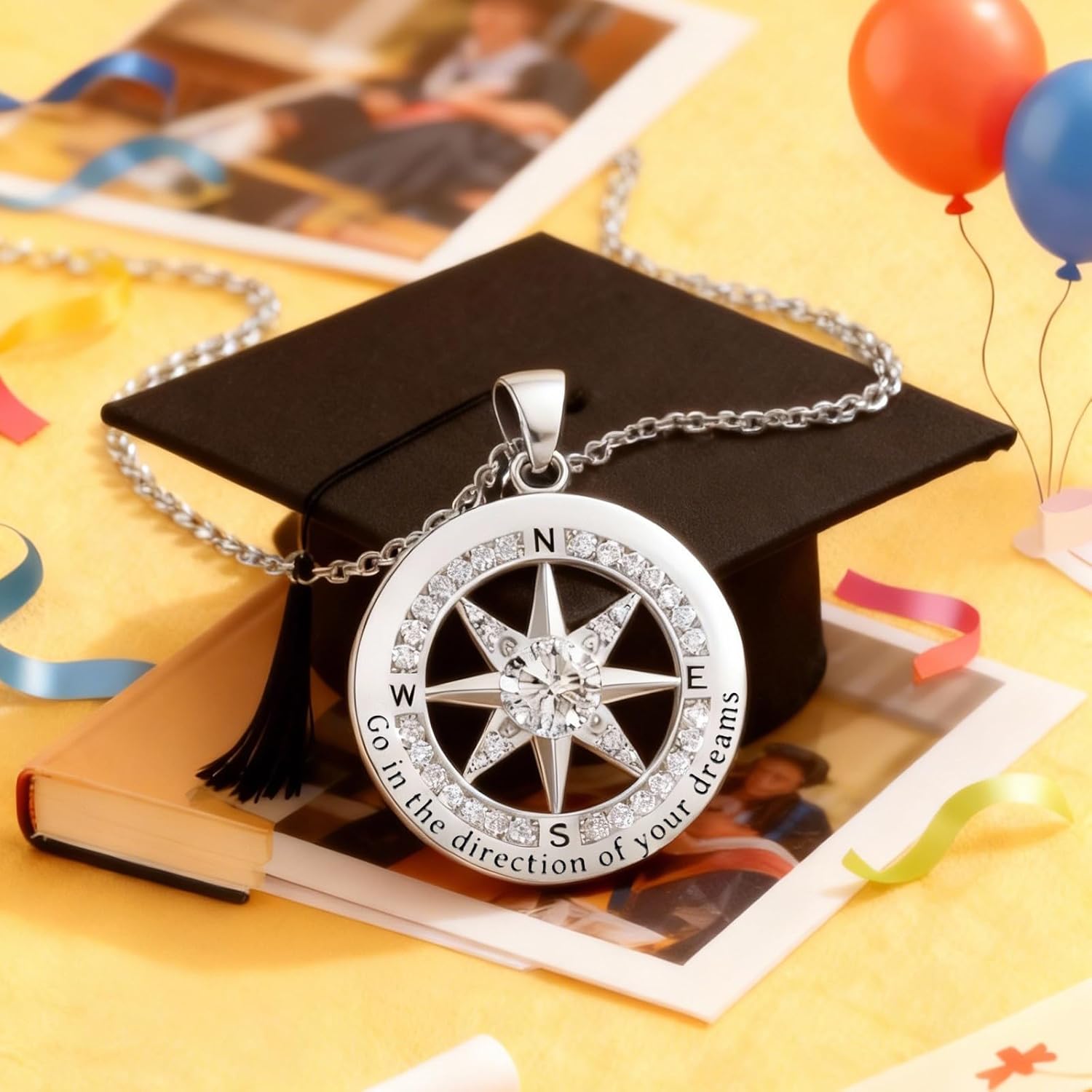 2026 Graduation Gifts for Women Her-Sterling Silver Compass Graduation Necklace 2026| Graduation Jewelry for Women Her 2026