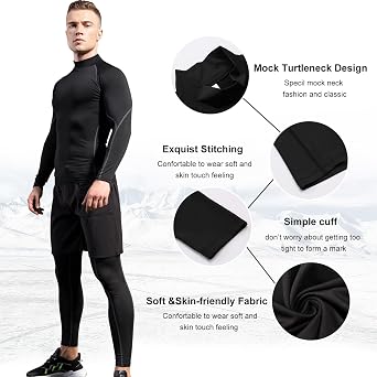Mens Thermal Underwear Set Long Sleeve Compression Skins BaseLayer
