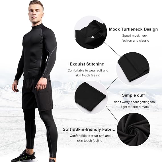 Mens Thermal Underwear Set Long Sleeve Compression Skins BaseLayer