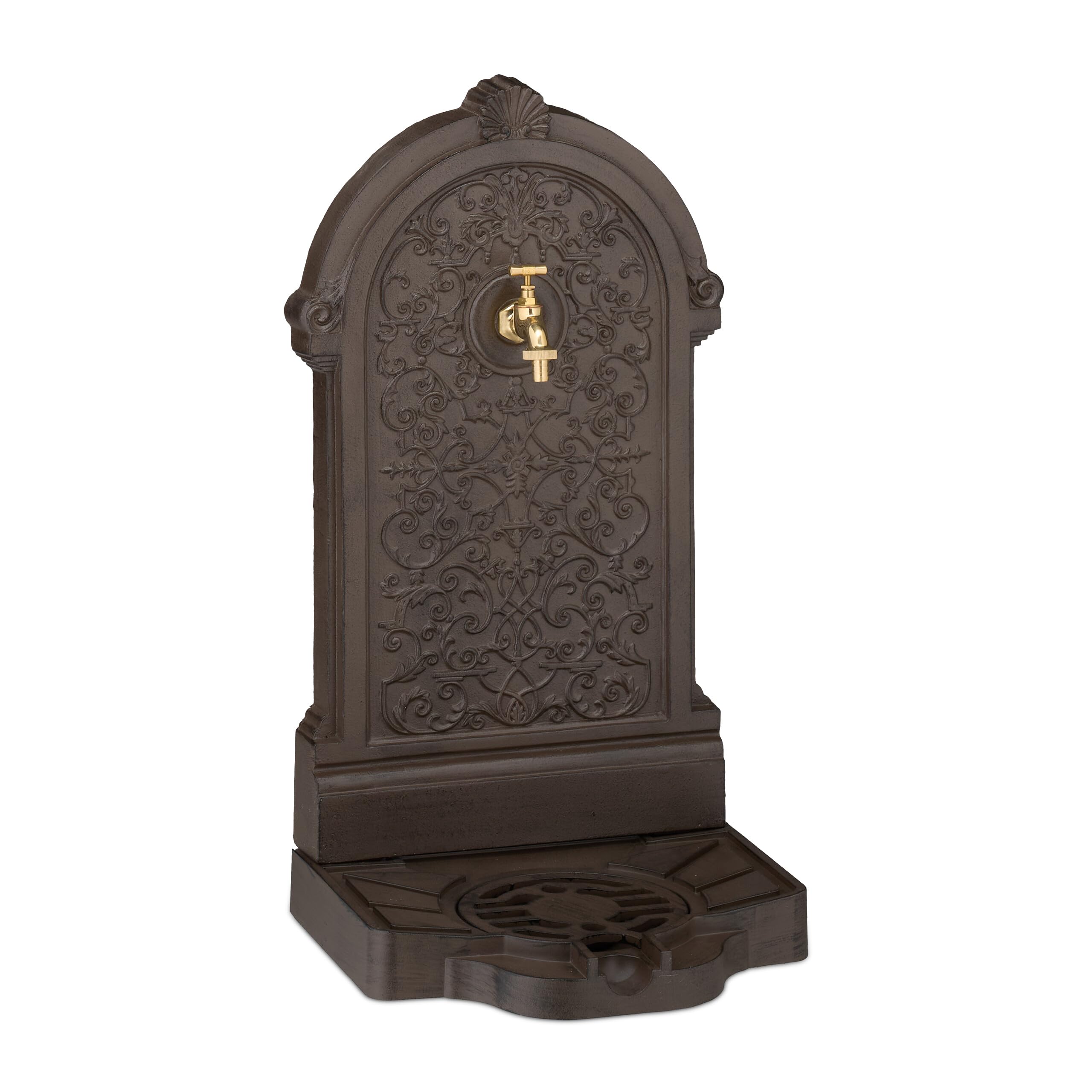 Relaxdays Fontaine extérieure de Jardin, Design nostalgique, avec Robinet, à Poser, H x L x P : 73 x 39 x 32 cm, Marron
