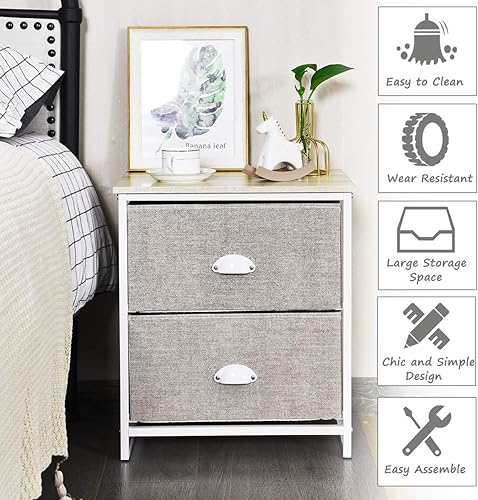 Miniatura 4 de Giantex Mesita de noche con cajones de tela, marco de acero resistente y unidad organizadora superior de madera para dormitorio, sala de estar,