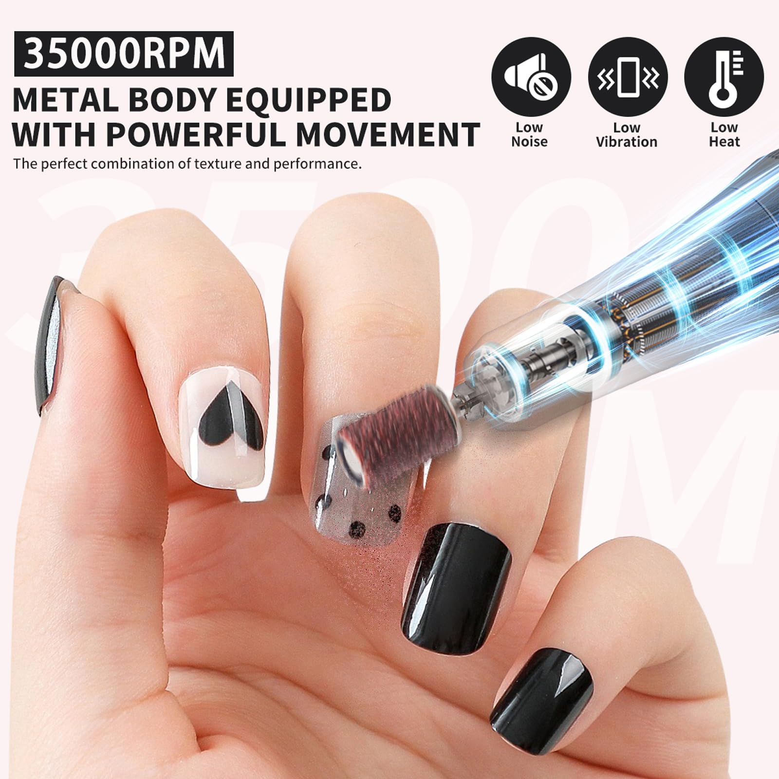 Elektrischer Nagelfräser Professionell, Tragbare Nagelfeile für Acryl-Gel-Nägel, 35000 U/min Kabelloses wiederaufladbares Nagelbohrer-Kit mit 13 Bits und 56 Schleifbändern, LED-Bildschirm (Weiß) | 35000 U/min Elektrische Nagelfeile für Acryl-Gel-Nägel, Na