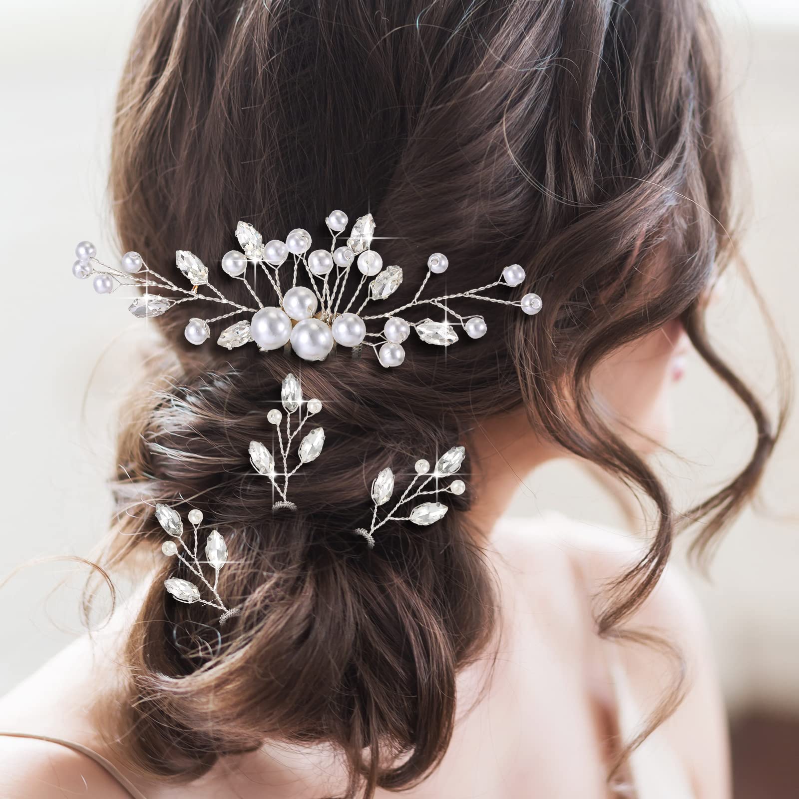 9 Stück Perlen Braut Hochzeit Haarkamm Perlen Haarnadeln Set Braut Steckkamm U Förmige Haarspangen Perle Bobby Haarnadeln Hochzeit Haarschmuck für Damen Mädchen (Silber, Retro Stil)