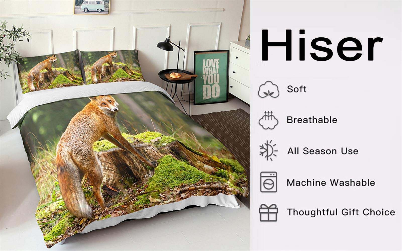 Hiser Set di Biancheria da Letto 3D -3 Pezzi Set Copripiumino per Letto Matrimoniale Singolo King in Microfibra - Federa e Copripiumini di Fiocco di Neve Stampa (Foresta,200x200cm